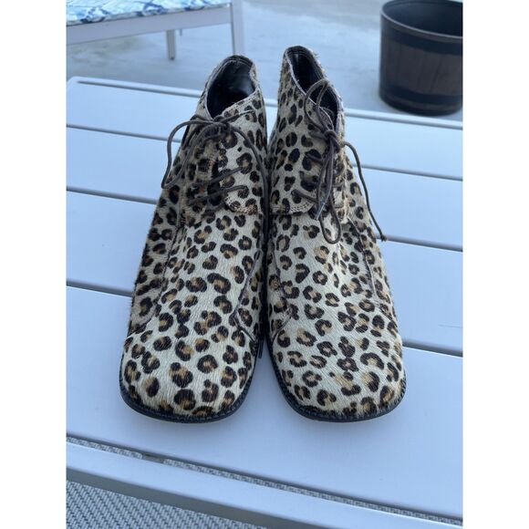 Henry Ferrera Leather/ Calf Hair Leopard Print Booties - Size 40/ 9 - M Brown - Picture 4 of 9